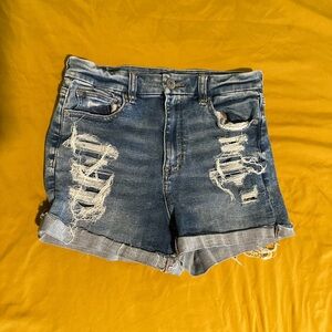 American Eagle Outfitters Blue Ripped Jean Shorts